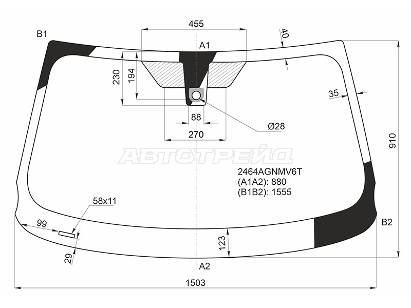 Стекло лобовое (Датчик дождя) BMW X3 14-17 (SAINT-GOBAIN SEKURIT: 2464AGNMV6T)