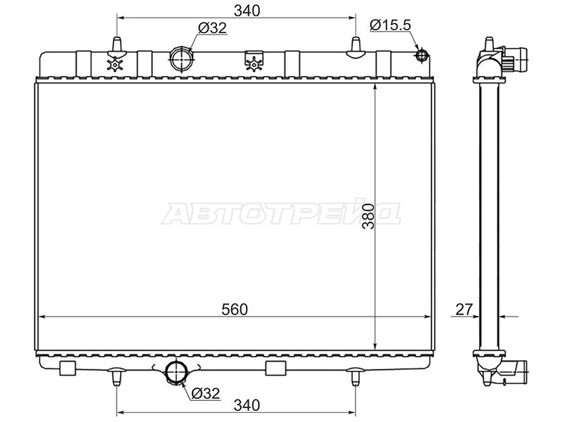 Радиатор Citroen C3 01-16  / C2 03-07  / C3 Picasso 09-16  / C-Elysee 12-  / Peugeot 1007 05-09  / 207 06-15  / 208 12-19  / 301 13- (SAT: PG0003-2)