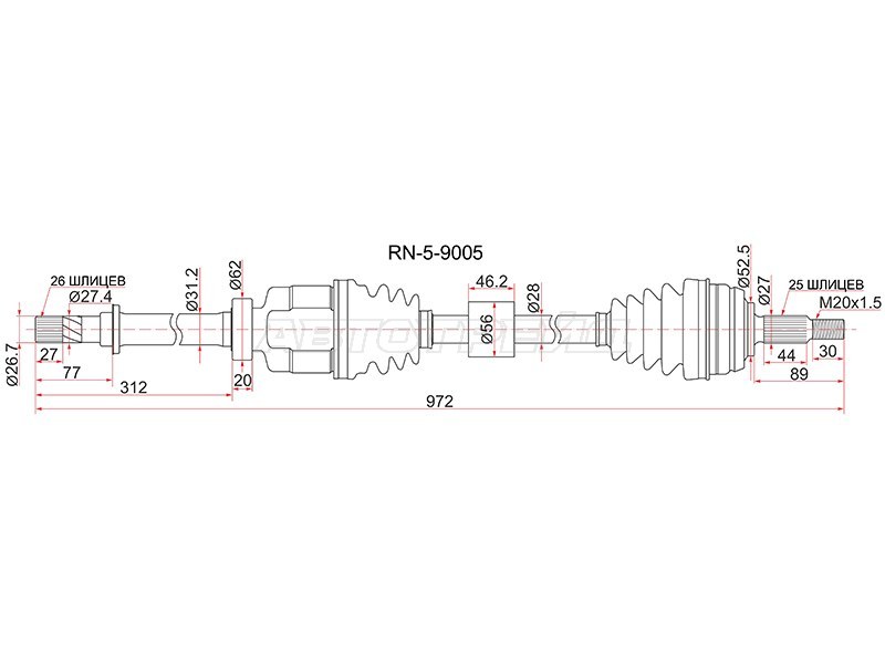 Привод в сборе FR RH RENAULT DUSTER 10- 1.6 бензин 2WD JR5 МКПП (SAT: RN-5-9005)
