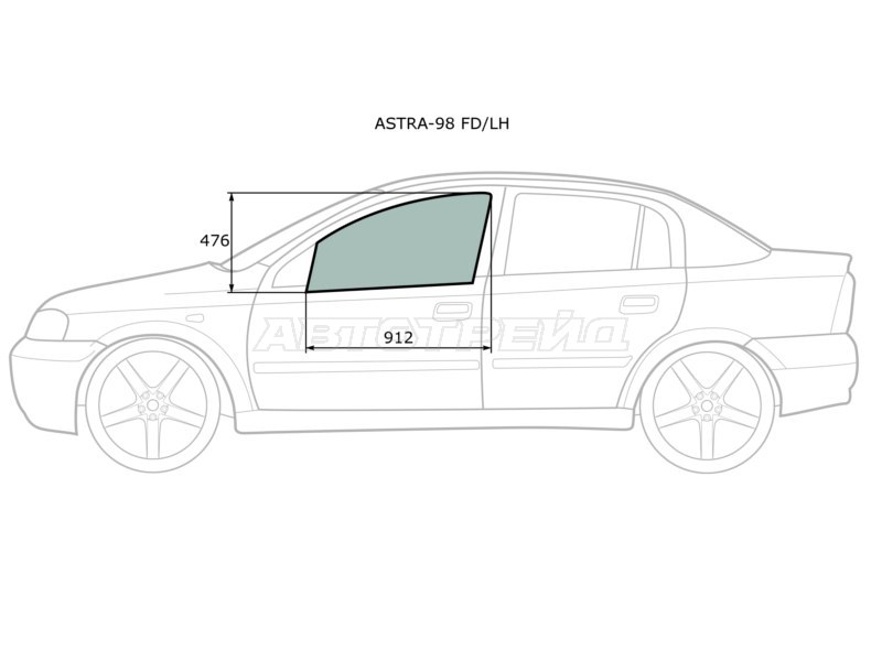 Стекло боковое опускное (Спереди / Слева / Цвет зеленый) Opel Astra 98-09  / Chevrolet Viva 04-08 (XYG: ASTRA-98 FD/LH)