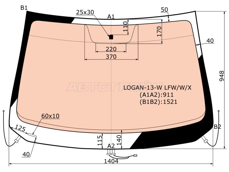 Стекло лобовое (Обогрев полный) Renault Logan 14-  / Sandero 14-  / Logan Stepway 18-  / Sandero Stepway 14-22 (XYG: LOGAN-13-W LFW/W/X)