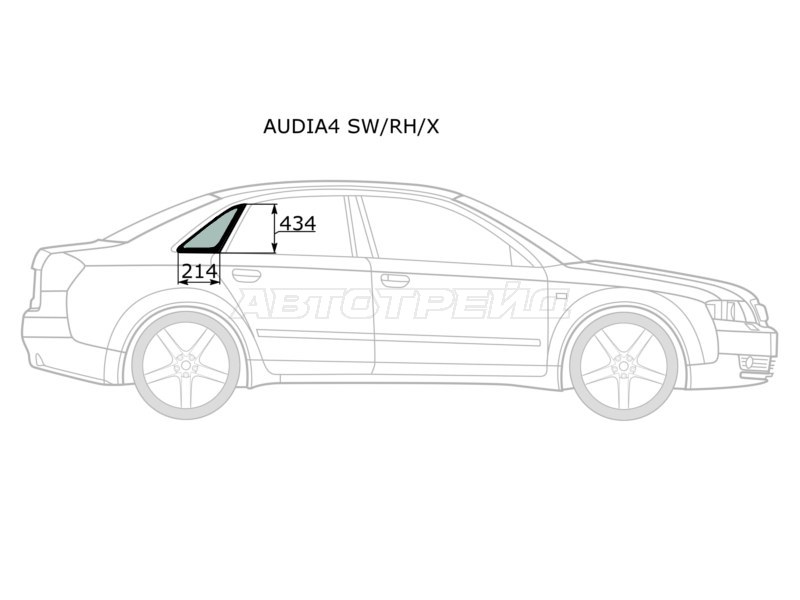 Стекло кузова боковое (не опускное) (Справа / Цвет зеленый) Audi A4 94-01  / S4 97-01 (XYG: AUDIA4 SW/RH/X)