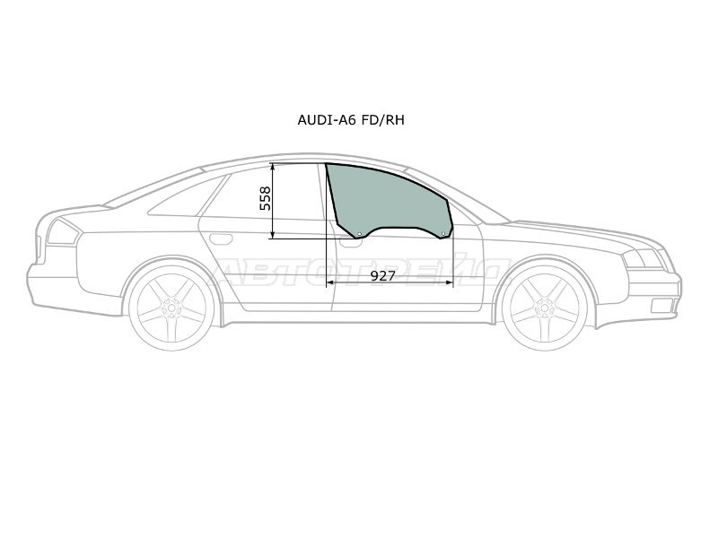 Стекло боковое опускное (Спереди / Справа / Цвет зеленый) Audi A6 97-05  / A6 allroad quattro 00-05  / S6 99-04 (XYG: AUDI-A6 FD/RH)