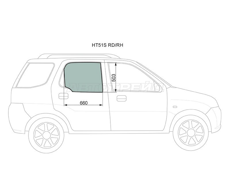 Стекло боковое опускное (Сзади / Справа / Цвет зеленый) Chevrolet Cruze 01-08  / Mazda Laputa 99-06  / Subaru Justy 03-07  / Suzuki Ignis 04-07  / Kei 98-09  / Swift 00-04 (XYG: HT51S RD/RH)