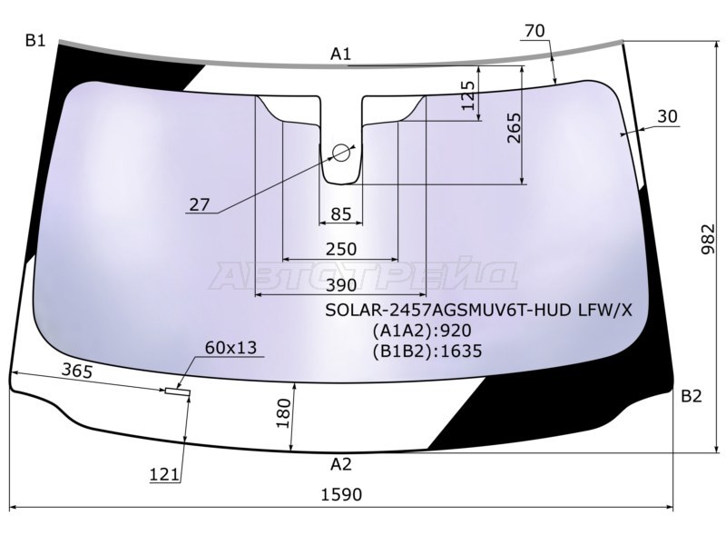Стекло лобовое (Атермальное / Датчик дождя / Молдинг) BMW 7-Series 12-15 (XYG: SOLAR-2457AGSMUV6T-HUD LFW/X)