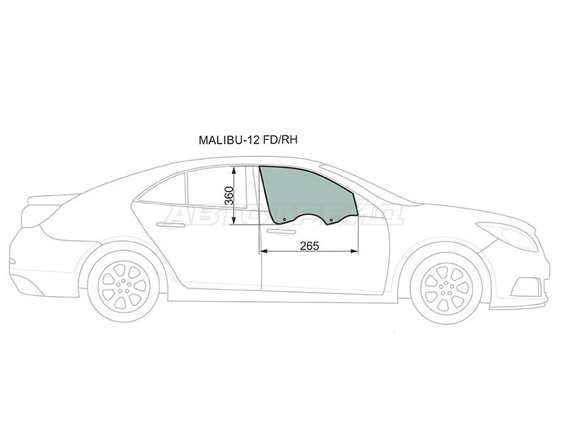 Стекло боковое опускное (Спереди / Справа / Цвет зеленый) Chevrolet Malibu 12-15 (XYG: MALIBU-12 FD/RH)