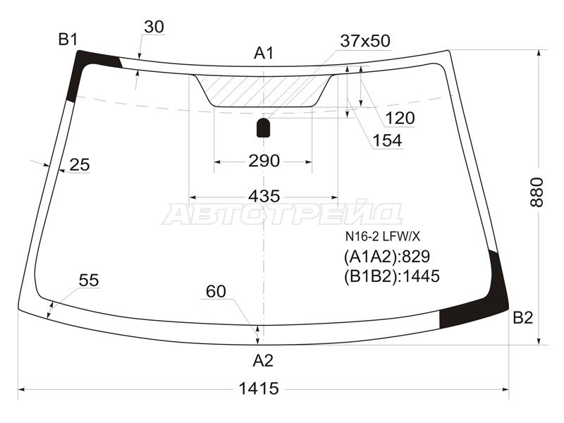 Стекло лобовое Nissan Almera 00-06  / Bluebird Sylphy 00-05  / Sunny Asia 00-12 (XYG: N16-2 LFW/X)