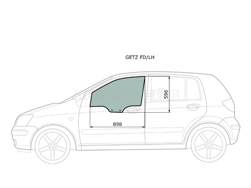 Стекло боковое опускное (Спереди / Слева / Цвет зеленый) Hyundai Getz 02-11  / Click 02-11 (XYG: GETZ FD/LH)