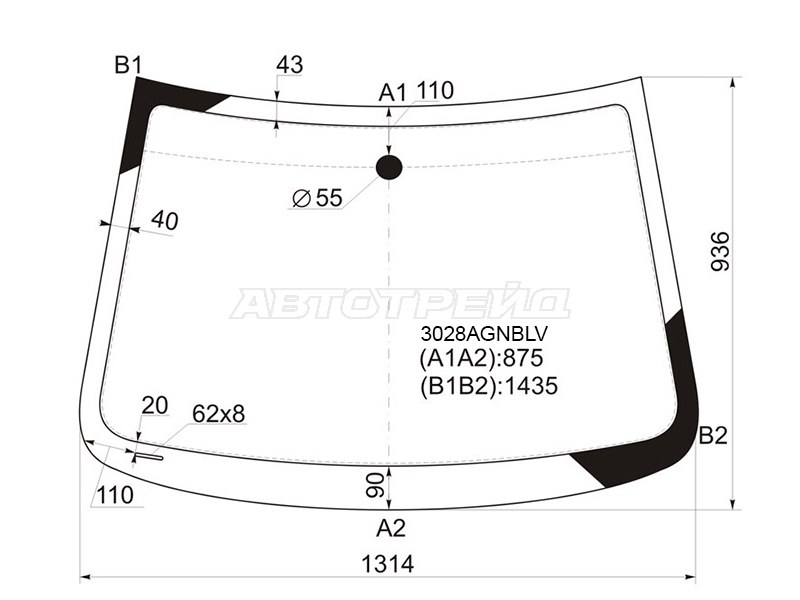 Стекло лобовое Chevrolet Spark 10-22  / Daewoo Matiz 09-11  / Ravon R2 16- (FUYAO: 3028AGNBLV)