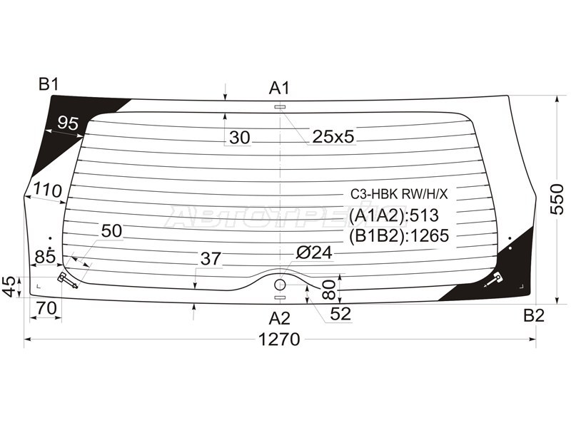 Стекло заднее (Цвет зеленый / Обогрев) Citroen C3 01-10 (XYG: C3-HBK RW/H/X)