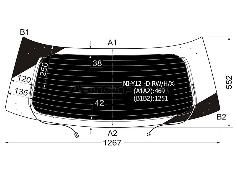 Стекло заднее (Затемненное / Обогрев) Nissan AD 06-16  / Wingroad 05-18  / Mazda Familia 07-18  / Nissan NV150 AD 16- (XYG: NI-Y12-D RW/H/X)