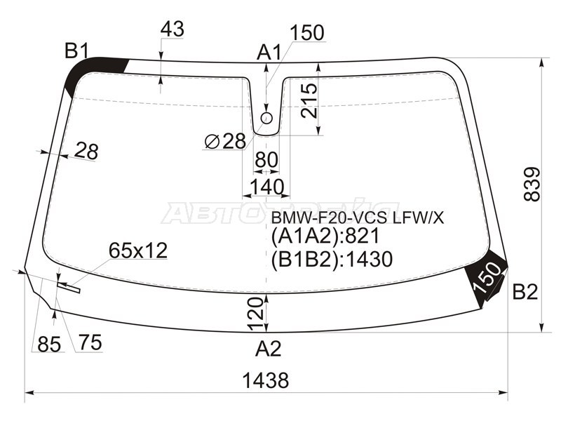 Стекло лобовое (Датчик дождя) BMW 1-Series 11-19  / 2-Series 14- (XYG: BMW-F20-VCS LFW/X)