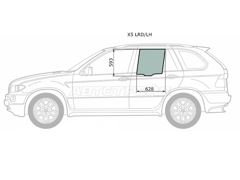 Стекло боковое опускное (Сзади / Слева / Цвет зеленый / Триплекс) BMW X5 99-06 (XYG: X5 LRD/LH)