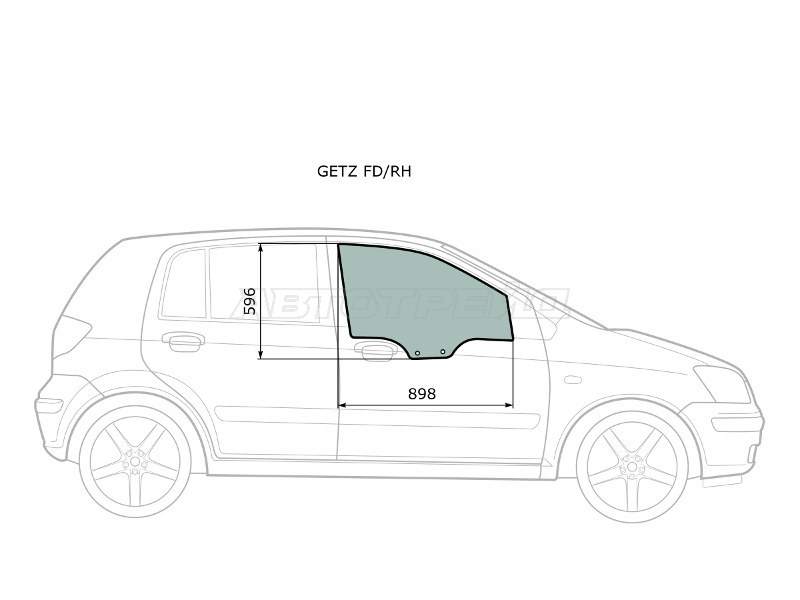 Стекло боковое опускное (Спереди / Справа / Цвет зеленый) Hyundai Getz 02-11  / Click 02-11 (XYG: GETZ FD/RH)