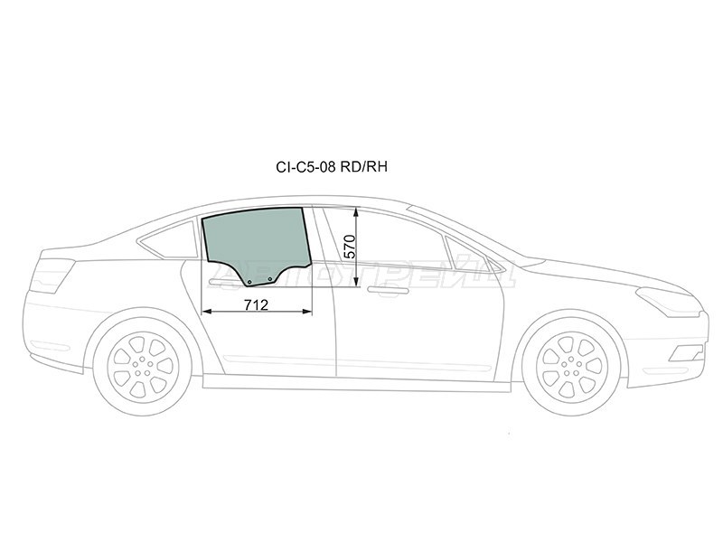 Стекло боковое опускное (Сзади / Справа / Цвет зеленый) Citroen C5 08-17 (XYG: CI-C5-08 RD/RH)