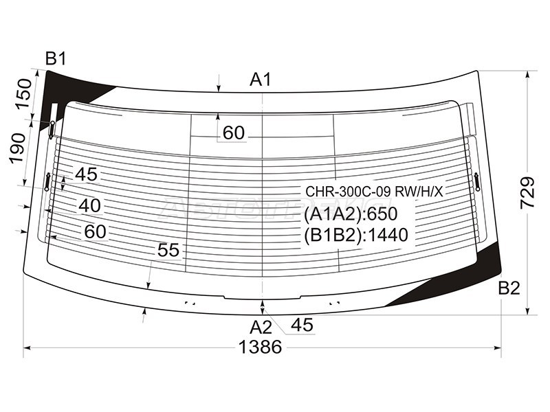 Стекло заднее (Цвет зеленый / Обогрев / Молдинг) Chrysler 300C 07-11 (XYG: CHR-300C-09 RW/H/X)