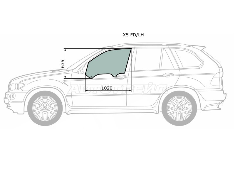 Стекло боковое опускное (Спереди / Слева / Цвет зеленый) BMW X5 99-06 (XYG: X5 FD/LH)