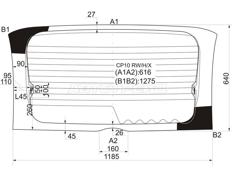 Стекло заднее (Цвет зеленый / Обогрев) Toyota Funcargo 99-05  / Yaris Verso 99-06 (XYG: CP10 RW/H/X)