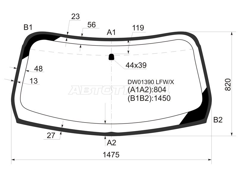 Стекло лобовое (Молдинг) Chrysler PT Cruiser 00-10 (XYG: DW01390 LFW/X)