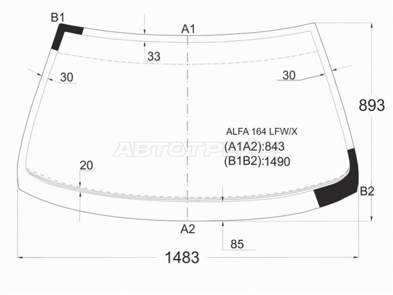 Стекло лобовое ALFA ROMEO 164 87-98 (XYG: ALFA164 LFW/X)