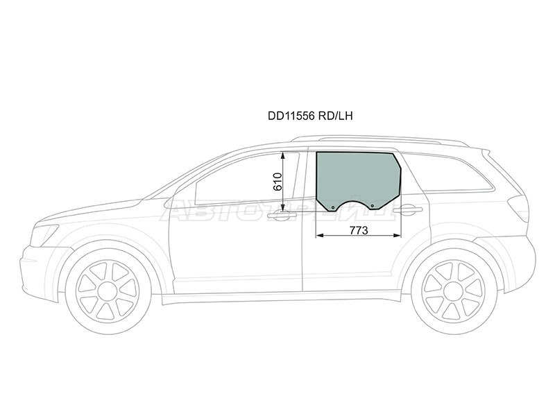 Стекло боковое опускное (Сзади / Слева / Цвет зеленый) Dodge Journey 07-15  / Fiat Freemont 13-15 (XYG: DD11556 RD/LH)