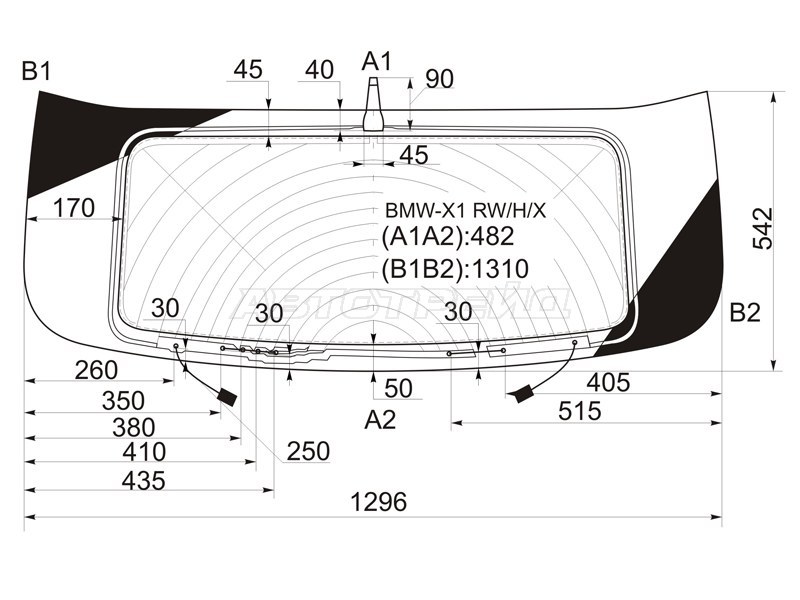 Стекло заднее (Цвет зеленый / Обогрев / Антенна) BMW X1 09-15 (XYG: BMW-X1 RW/H/X)
