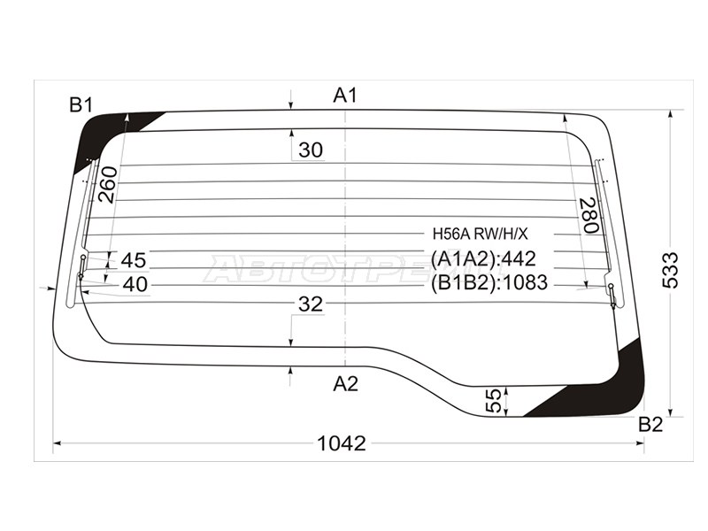 Стекло заднее (Цвет зеленый / Обогрев) Mitsubishi Pajero Junior 95-98  / Pajero Mini 94-98 (XYG: H56A RW/H/X)