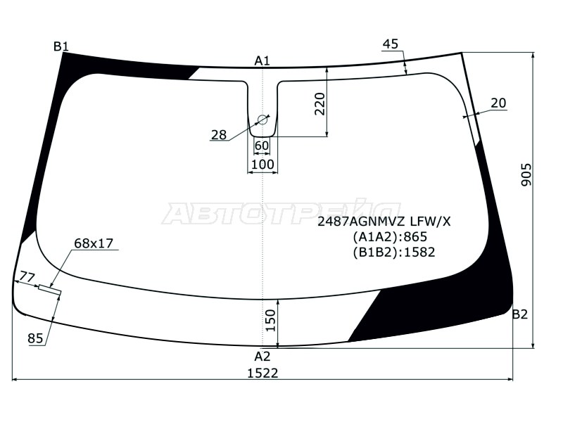 Стекло лобовое (Датчик дождя) BMW X3 17- (KMK: BMWT0186)