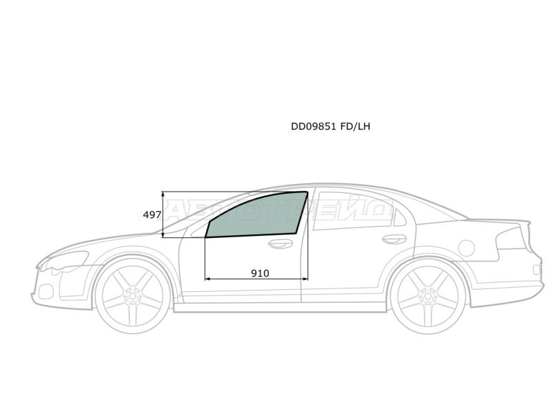 Стекло боковое опускное (Спереди / Справа / Цвет зеленый) Chrysler Sebring 00-06  / Dodge Stratus 00-06  / ГАЗ Волга Сайбер 08-10 (XYG: DD09851 FD/LH)