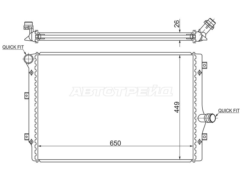 Радиатор Audi A3 03-13  / Skoda Octavia 04-13  / Volkswagen Golf 03-16  / Jetta 05-19  / Passat 05-11  / Audi TT 06-14  / SEAT Altea 04-15  / Leon 05-12  / Toledo 04-09  / Skoda Superb 08-15  / Yeti 09-18  / Volkswagen Beetle 11-16  / Eos 06-15  / Passat CC 08-16  / To (SAT: VW0004-T)