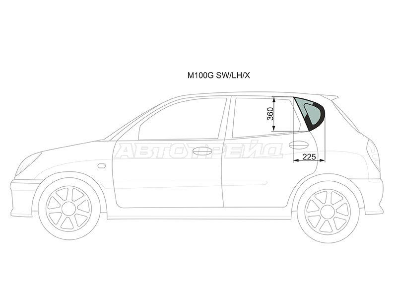 Стекло кузова боковое (не опускное) (Слева / Цвет зеленый) Daihatsu Sirion 98-04  / Storia 98-04  / Toyota Duet 98-04 (XYG: M100G SW/LH/X)