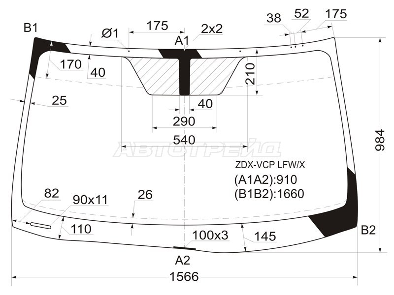 Стекло лобовое Acura ZDX 09-13 (XYG: ZDX-VCP LFW/X)