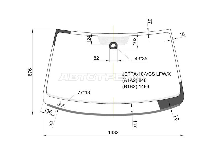 Стекло лобовое (Датчик дождя / Молдинг / для Европейского рынка) Volkswagen Jetta 10-19 (XYG: JETTA-10-VCS LFW/X)