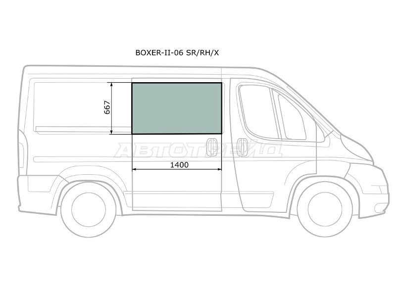 Стекло кузова боковое (не опускное) (Справа / Цвет зеленый) Peugeot Boxer 06-  / Citroen Jumper 06-  / Fiat Ducato 06- (XYG: BOXER-II-06 SR/RH/X)