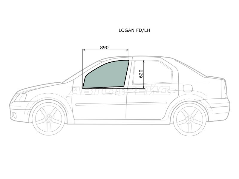 Стекло боковое опускное (Спереди / Слева / Цвет зеленый) Renault Logan 04-16  / Dacia Logan 04-08  / Logan Mcv 08-12  / LADA Largus 12-  / Largus Cross 14-22 (XYG: LOGAN FD/LH)