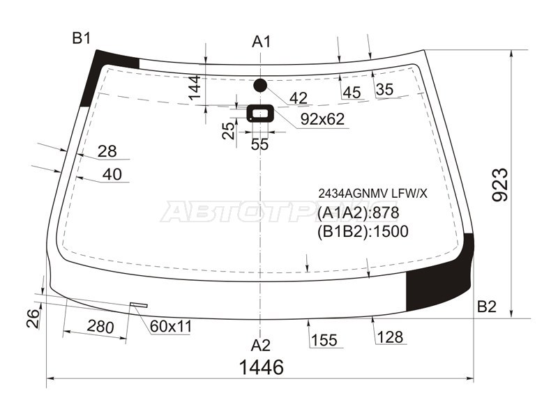 Стекло лобовое (Датчик дождя) BMW 5-Series 95-00 (XYG: 2434AGNMV LFW/X)