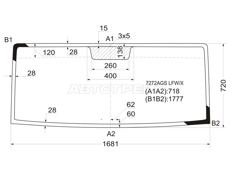Стекло лобовое Nissan Cabstar 06-14  / Renault Maxity 07-13 (XYG: 7272AGS LFW/X)