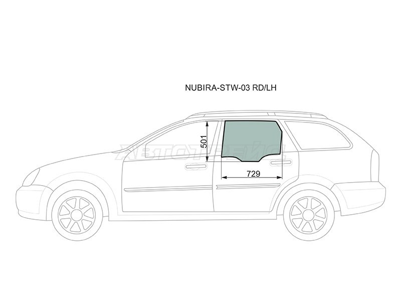 Стекло боковое опускное (Сзади / Слева / Цвет зеленый) Chevrolet Lacetti 04-13  / Daewoo Lacetti 04-09  / Chevrolet Nubira 04-13  / Optra 04-13  / Daewoo Nubira 02-05  / Suzuki Forenza 03-08 (XYG: NUBIRA-STW-03 RD/LH)