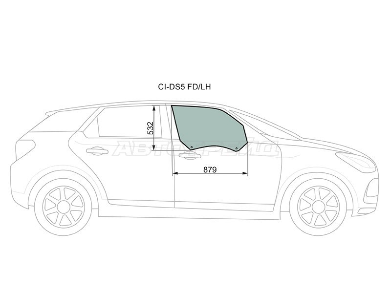 Стекло боковое опускное (Спереди / Справа / Цвет зеленый) Citroen DS5 12-15 (XYG: CI-DS5 FD/RH)