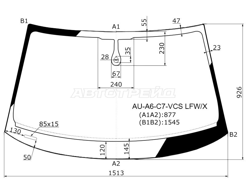 Стекло лобовое (Датчик дождя / 4D SED /5D WGN) Audi A6 10-14  / A6 allroad quattro 12-14  / S6 12-14 (XYG: AU-A6-C7-VCS LFW/X)