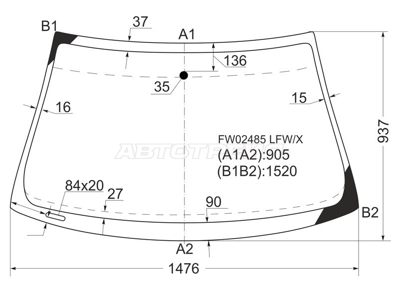 Стекло лобовое Audi A6 allroad quattro 00-05  / RS6 02-06  / S6 99-04 (XYG: FW02485 LFW/X)