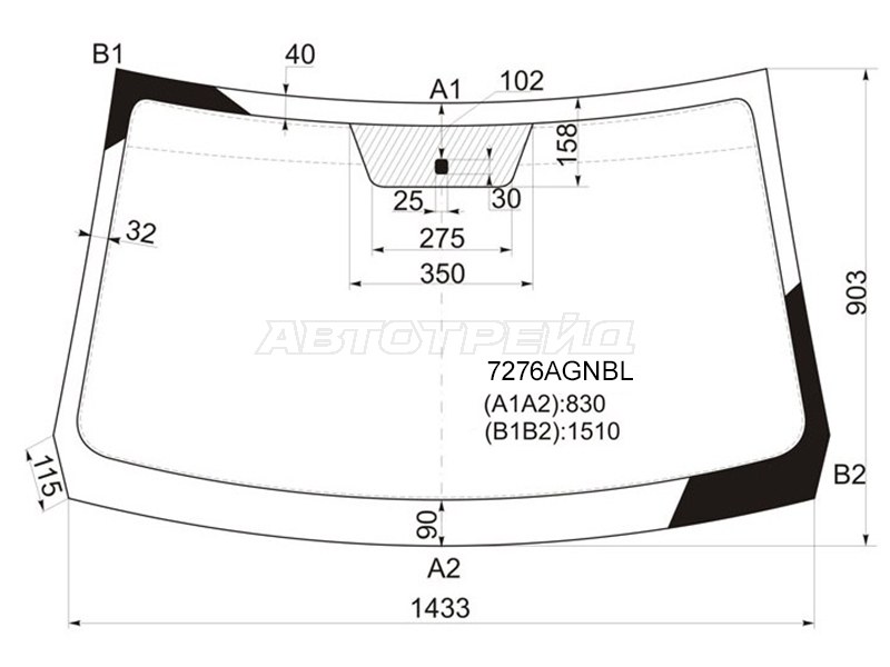 Стекло лобовое Nissan Terrano 14-22  / Renault Duster 10-21  / Sandero 09-14  / Dacia Duster 10-17  / Sandero 08-12  / Renault Sandero Stepway 10-14 (FUYAO: 7276AGNBL)