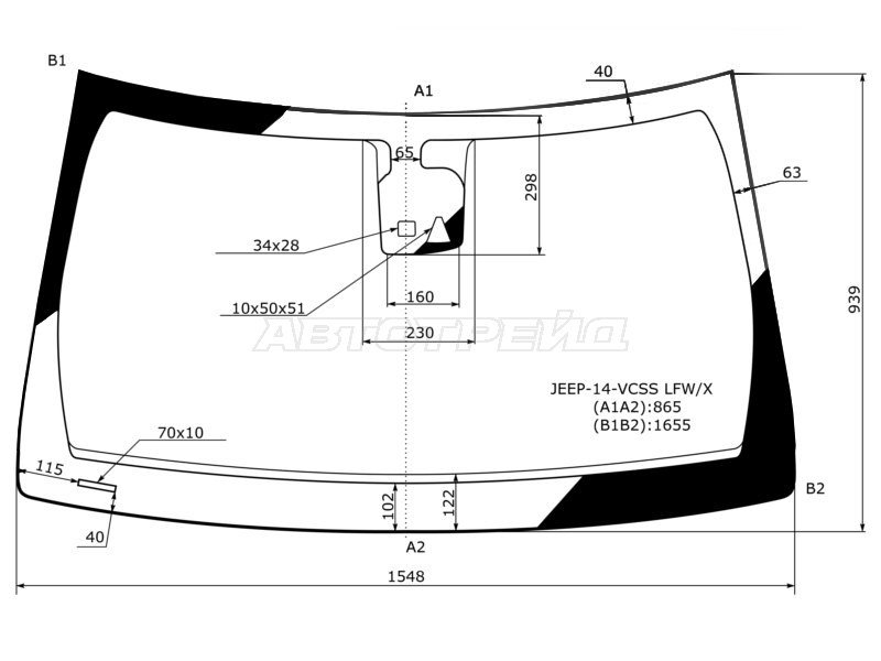 Стекло лобовое (Камера / Датчик дождя) Dodge Durango 11-20  / Jeep Grand Cherokee 10-22 (XYG: JEEP-14-VCSS LFW/X)