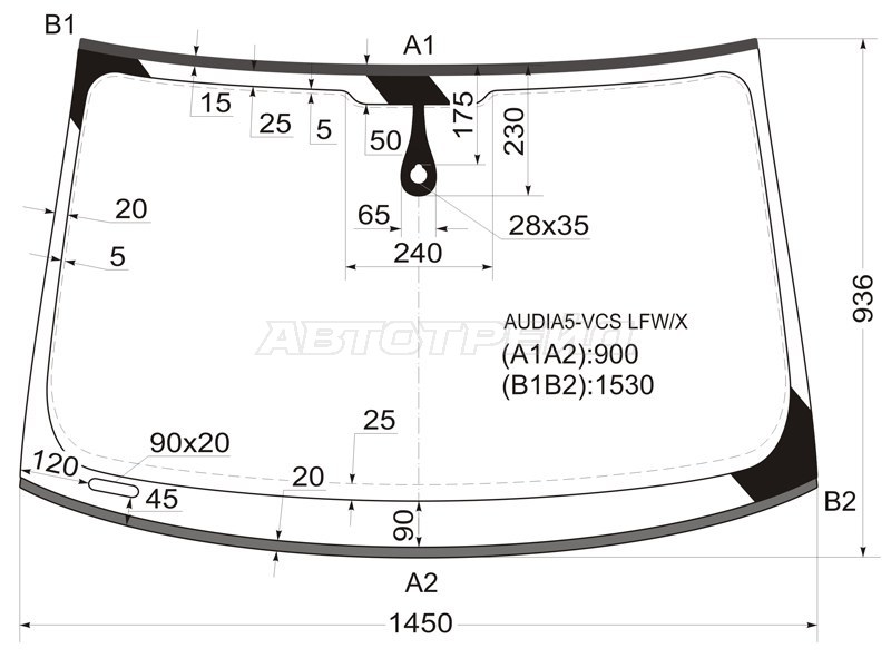Стекло лобовое (Датчик дождя / Молдинг) Audi A5 07-11  / S5 07-11 (XYG: AUDIA5-VCS LFW/X)