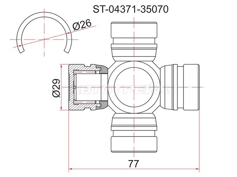 Крестовина кардана RR TY LCR UZJ100, Surf #185, Dyna 150 /200 LY1## /21#, BU2## (RR) (SAT: ST-04371-35070)