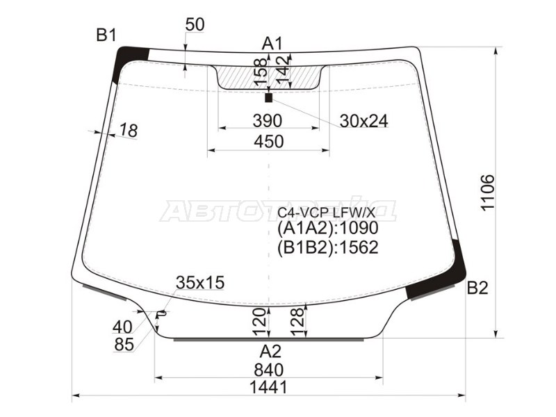 Стекло лобовое (Молдинг) Citroen C4 04-11 (XYG: C4-VCP LFW/X)