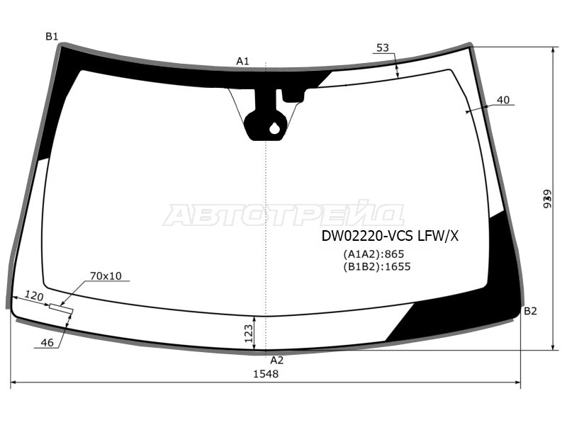 Стекло лобовое (Датчик дождя / Молдинг / Круглый ДД) Dodge Durango 14-20  / Jeep Grand Cherokee 13-22 (XYG: DW02220-VCS LFW/X)