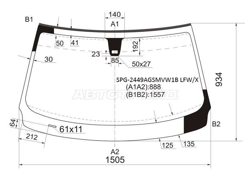 Стекло лобовое (Датчик дождя / Молдинг) BMW X3 03-10 (SAT: SPG-2449AGSMVW1B LFW/X)