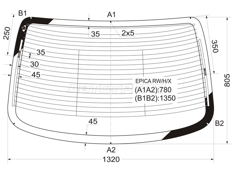 Стекло заднее (Цвет зеленый / Обогрев / Антенна) Chevrolet Evanda 04-06  / Daewoo Evanda 00-06  / Magnus 99-04  / Suzuki Verona 04-06 (XYG: EPICA RW/H/X)