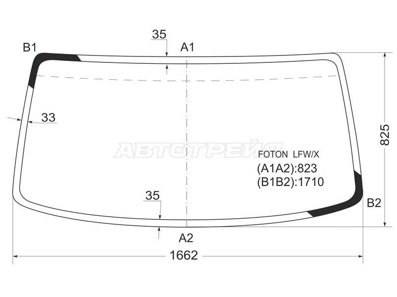Стекло лобовое Foton Ollin BJ 1033 05-  / Ollin BJ 1039 05-  / Ollin BJ 1041 05-  / Ollin BJ 1049 05- (XYG: FOTON LFW/X)